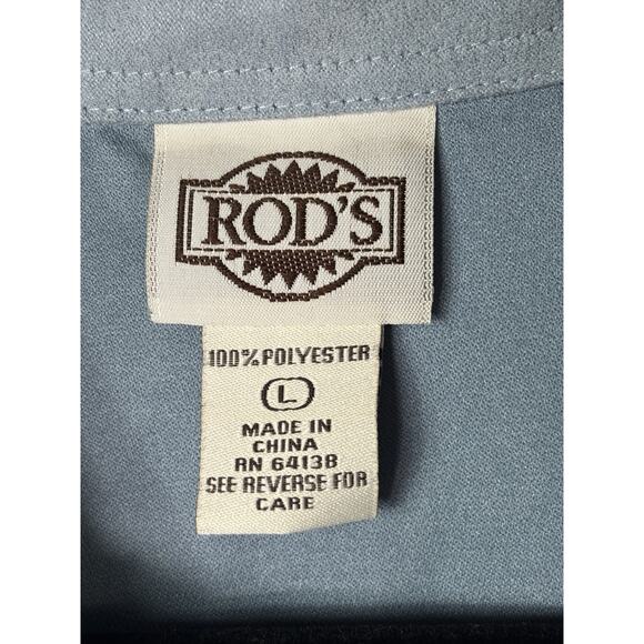Rod's Womens Large Western Pearl Snap Shirt FLORAL Blue Microsuede Faux Suede LS - Picture 7 of 12